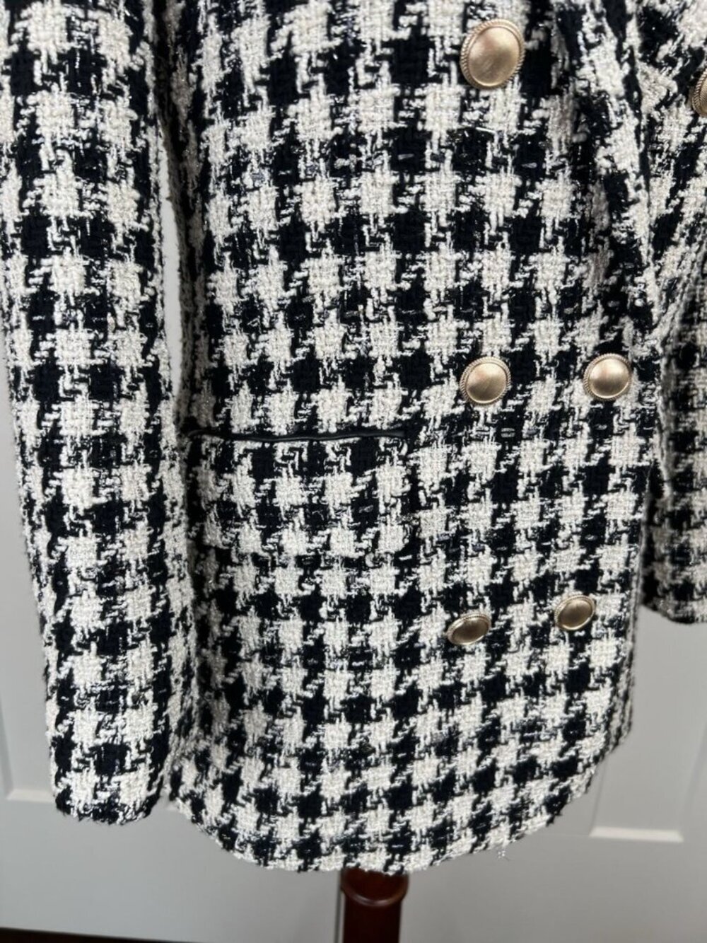 Generation Love Blazer M Black Cream Tweed Metallic Double Breasted Gold Buttons - Picture 10 of 12